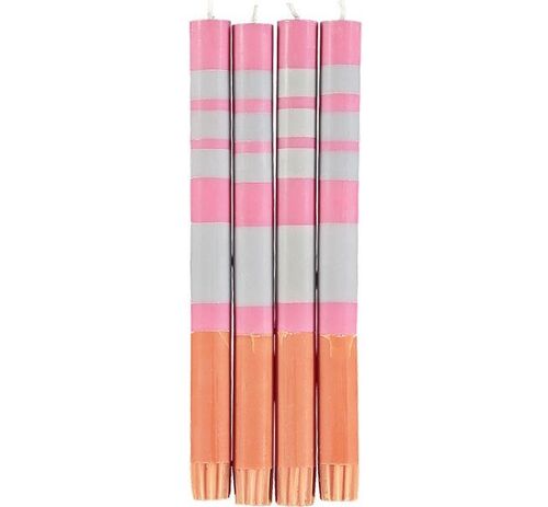 Striped Willow Grey, Neyron Rose and Orange Flame Eco Dinner Candles, 4 per pack