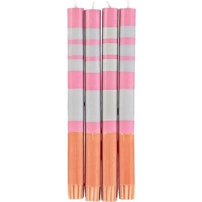 Striped Willow Grey, Neyron Rose and Orange Flame Eco Dinner Candles, 4 per pack