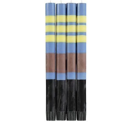 Striped Rose Beige, Saxe Blue, Jet Black & Primrose Yellow Eco Dinner Candles, 4 per pack