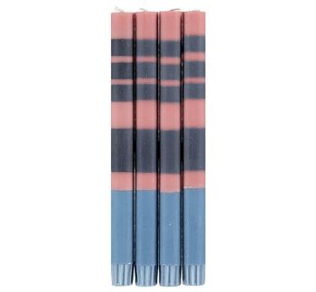 Bougies rayées Rose ancienne, Indigo et Pompadour, 4 par paquet 1