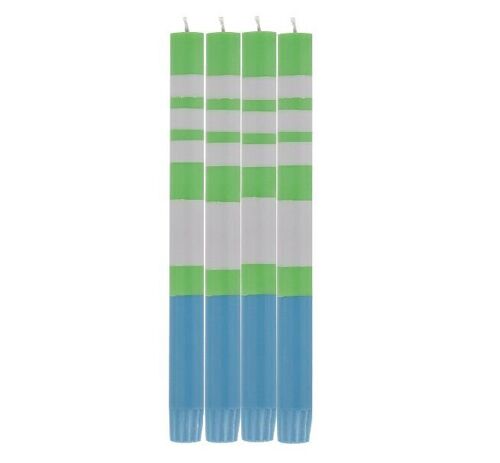 Striped Nanking Blue, Grass Green & Willow Grey Eco Dinner Candles, 4 per pack