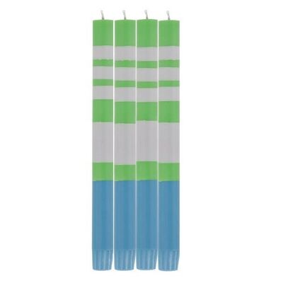 Velas ecológicas a rayas azul Nanking, verde hierba y gris sauce, 4 por paquete