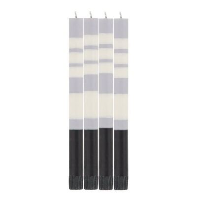 Striped Jet Black, Pearl White & Dove Grey Eco Dinner Candles, 4 per pack