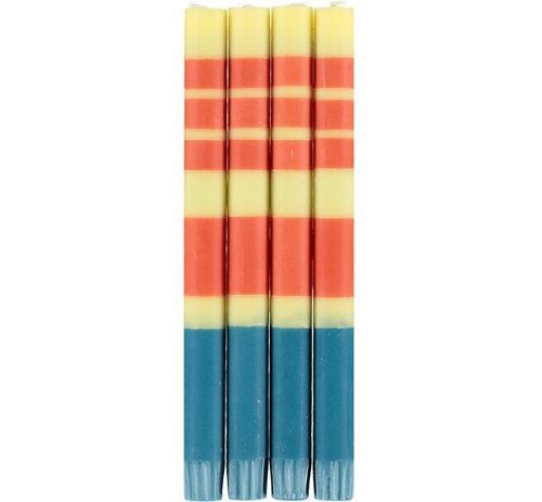 Striped Jasmine, Rust & Petrol Blue Dinner Candles, 4 per pack