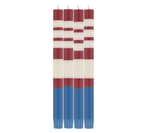 Striped Guardsman Red, Royal Blue & Pearl White Eco Dinner Candles, 4 per pack