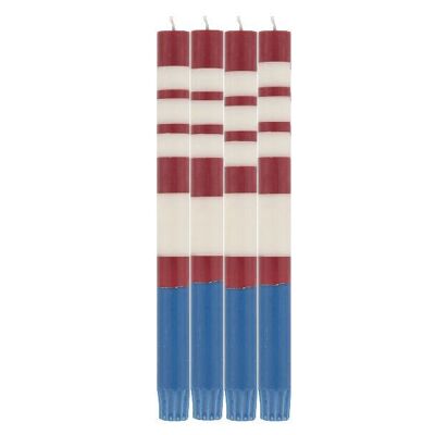 Velas ecológicas para la cena en rojo, azul real y blanco perla de la guardia a rayas, 4 por paquete