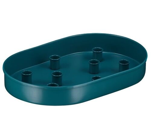 Metal Candle Platter Large Oval - Petrol Blue