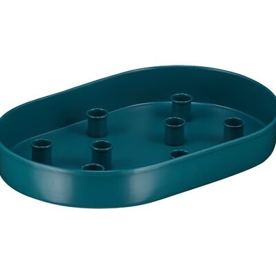 Metal Candle Platter Large Oval - Petrol Blue