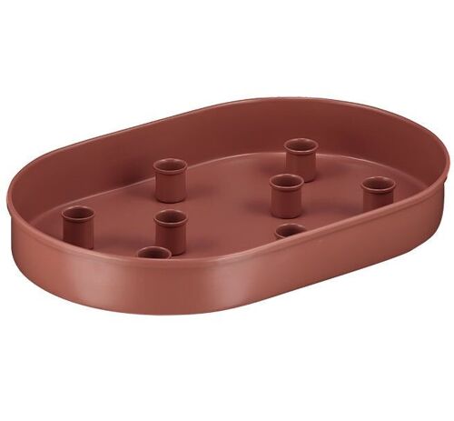 Metal Candle Platter Large Oval - Brick Dust