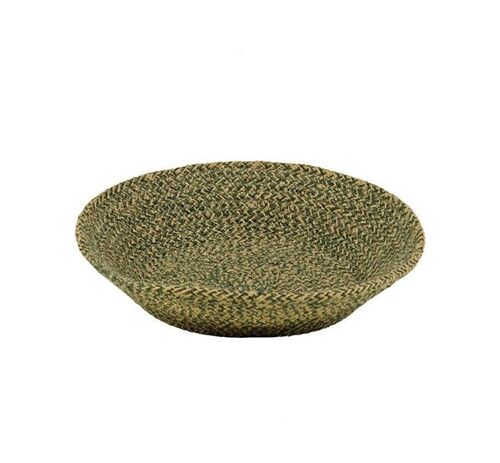 Jute Small Serving Basket in Olive Green/Natural, 24 cm D