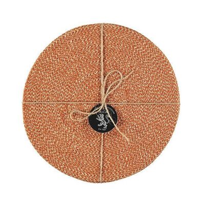 Jute Placemats 27cm in Tangerine/Natural, Tied Set of 4
