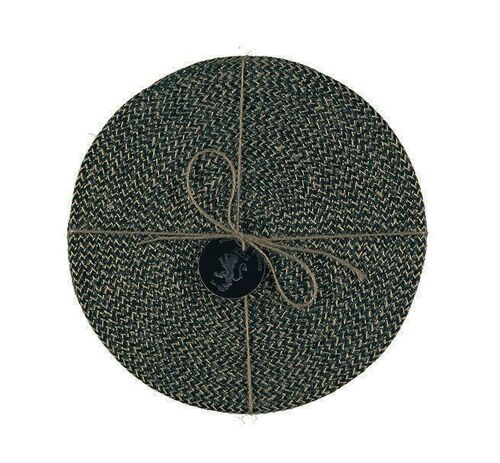 Jute Placemats 27cm in Dark Olive/Natural, Tied Set of 4