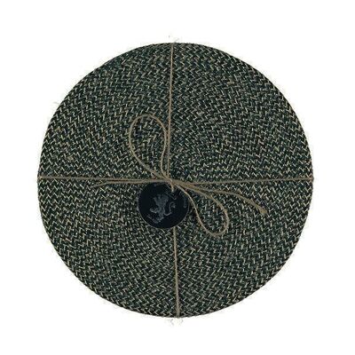 Manteles individuales de yute de 27 cm en color oliva oscuro/natural, atados, juego de 4