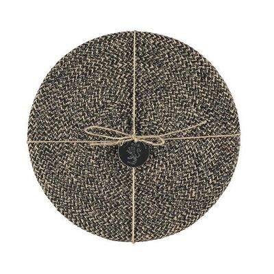 Jute Placemats 27cm in Jet Black/Natural, Tied Set of 4