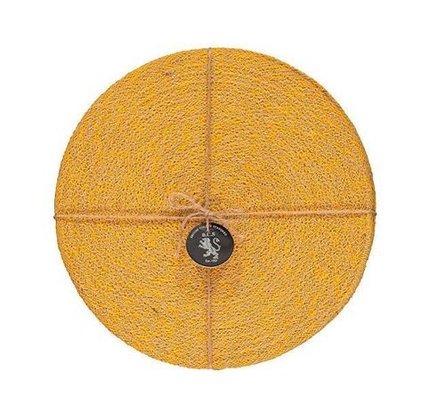 Jute Placemats 27cm in Indian Yellow/Natural, Tied set of 4