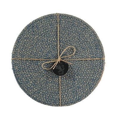 Jute Placemats 27cm in Cornflower/Natural, Tied Set of 4