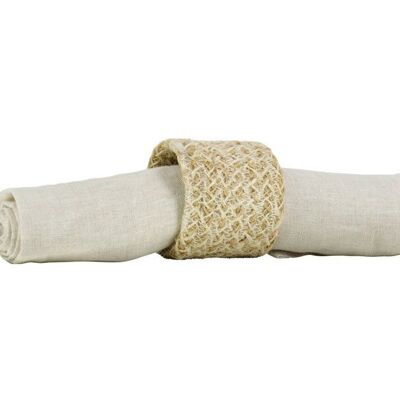 Ronds de serviette en jute blanc perle/naturel, lot de 4