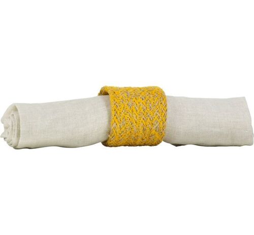 Jute Napkin Rings in Indian Yellow/Natural, Tied Set of 4