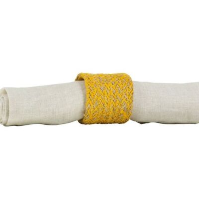 Ronds de serviette en jute jaune indien/naturel, ensemble noué de 4