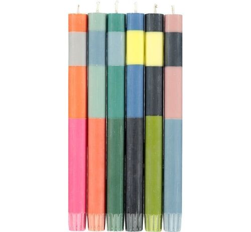 ABSTRACT Striped Mixed Set Eco Dinner Candles, 6 per pack