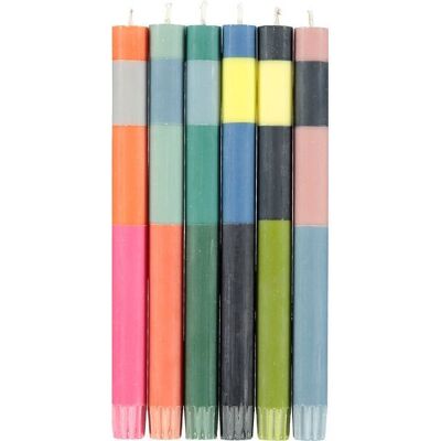 ABSTRACT Striped Set Mixed Eco Dinner Candles, 6 par paquet