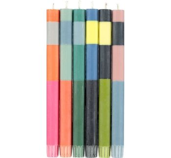 ABSTRACT Striped Set Mixed Eco Dinner Candles, 6 par paquet 1