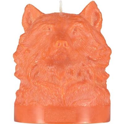 Candela a forma di testa di lupo con fiamma arancione media da 16,5 cm