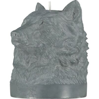 Bougie tête de loup gris métallisé moyenne de 16,5 cm