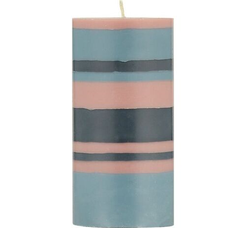 15 cm Tall STRIPED Rose Pink, Indigo Blue and Pompadour Pillar Candle