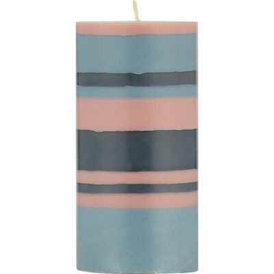 15 cm Tall STRIPED Rose Pink, Indigo Blue and Pompadour Pillar Candle