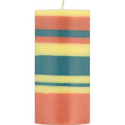 15 cm Tall STRIPED Jasmine, Rust and Petrol Pillar Candle