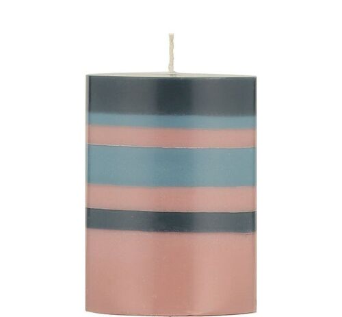 10 cm Small STRIPED Rose Pink, Indigo and Pompadour Pillar Candle