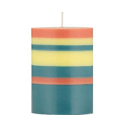 10 cm Small STRIPED Jamine, Rust and Petrol Pillar Candle