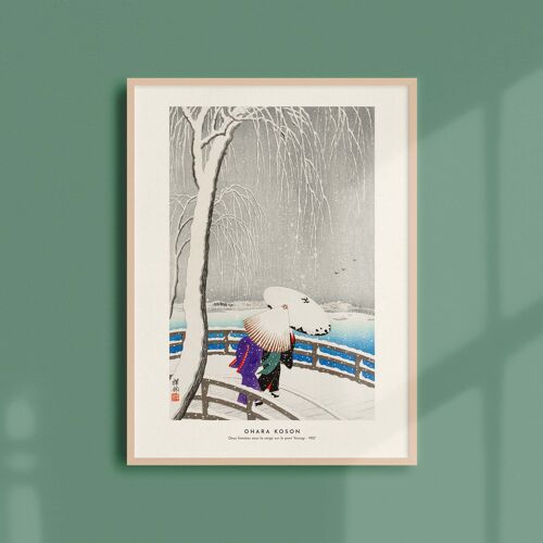 Affiche 30x40 - Deux femmes sous la neige sur le pont Yanagi