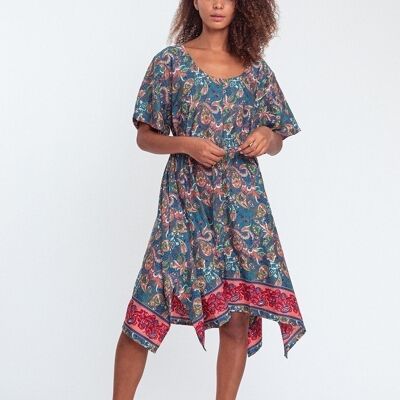 ROBE ASYMÉTRIQUE CEINTURÉE - ML3 BLEU CANARD P05