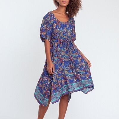 ROBE ASYMÉTRIQUE CEINTURÉE - ML3 BLEU P01