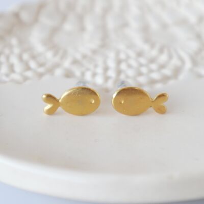 fish stud earrings 24k gold plated