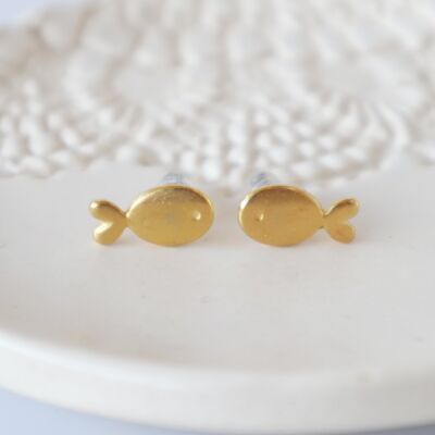 orecchini a bottone a forma di pesce placcati oro 24k