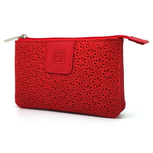 Monedero Doble Piel para Mujer |  Portamonedas de Cuero | Hecho España | Ref. 32942 Rojo