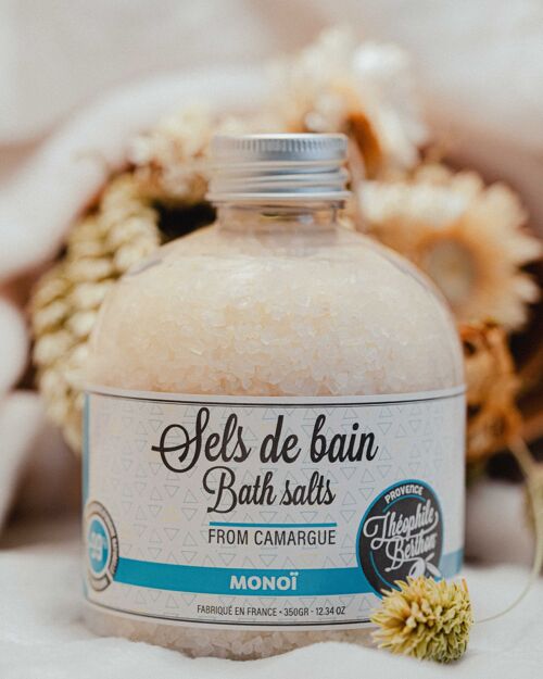 Sels de bain de Camargue / Bath salts. Parfum Monoï. 350g