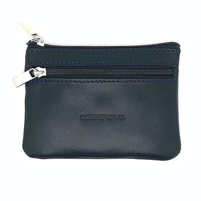 2 Zip Coin Purse with Ring for Key | Ubrique skin | Ref. 10012 Blue