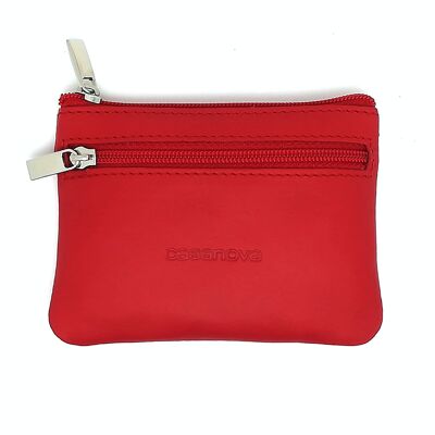 Porte-monnaie 2 zips avec anneau pour clé | Peau ubrique | Réf.10012 Rouge