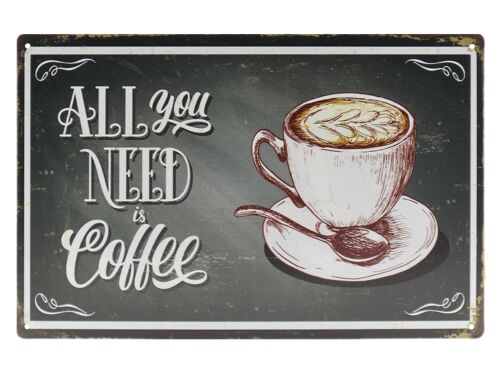 All you need is coffee metalen bord 20x30cm