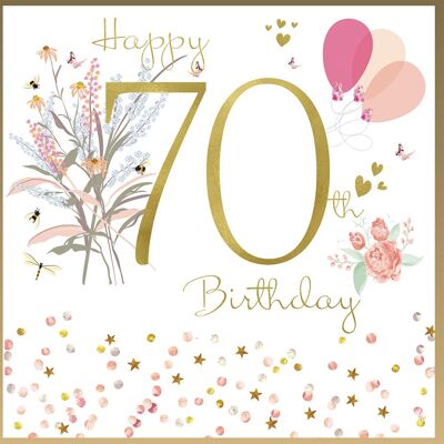 Feliz cumpleaños 70 años Flores y abejas