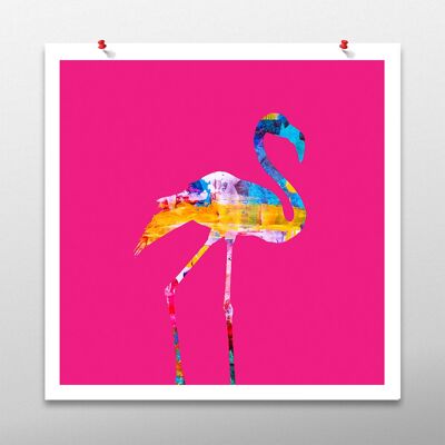 Hot Pink Flamingo Vogel Kunstdruck, ungerahmt