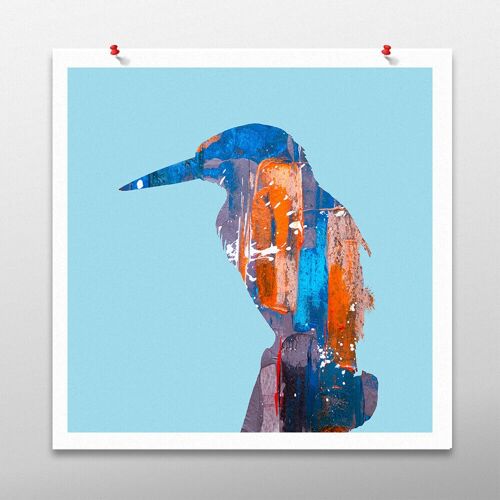Kingfisher Bird Artwork, Blue Wall Art, Poster Print - Unframed