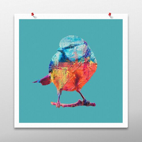 Blue Tit Bird Artwork, Jade Wall Art, Poster Print - Unframed
