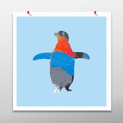 Arte de pájaro pingüino, arte de pared azul hielo, impresión de póster - sin marco