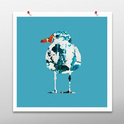 Sea Gull Bird Art, Blue Wall Art, Poster Print - Sans cadre