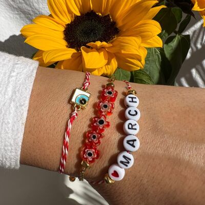 March Beaded Bracelets, Spring Bracelets, Red Cord Bracelet, Martakia Bracelet, Gift for Her, Made in Greece.